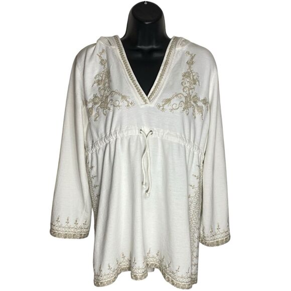 Lucky Brand Y2K Hoodie Women S/M Embroidered Boho V Neck Sweatshirt Beachy 2000s - Picture 4 of 16